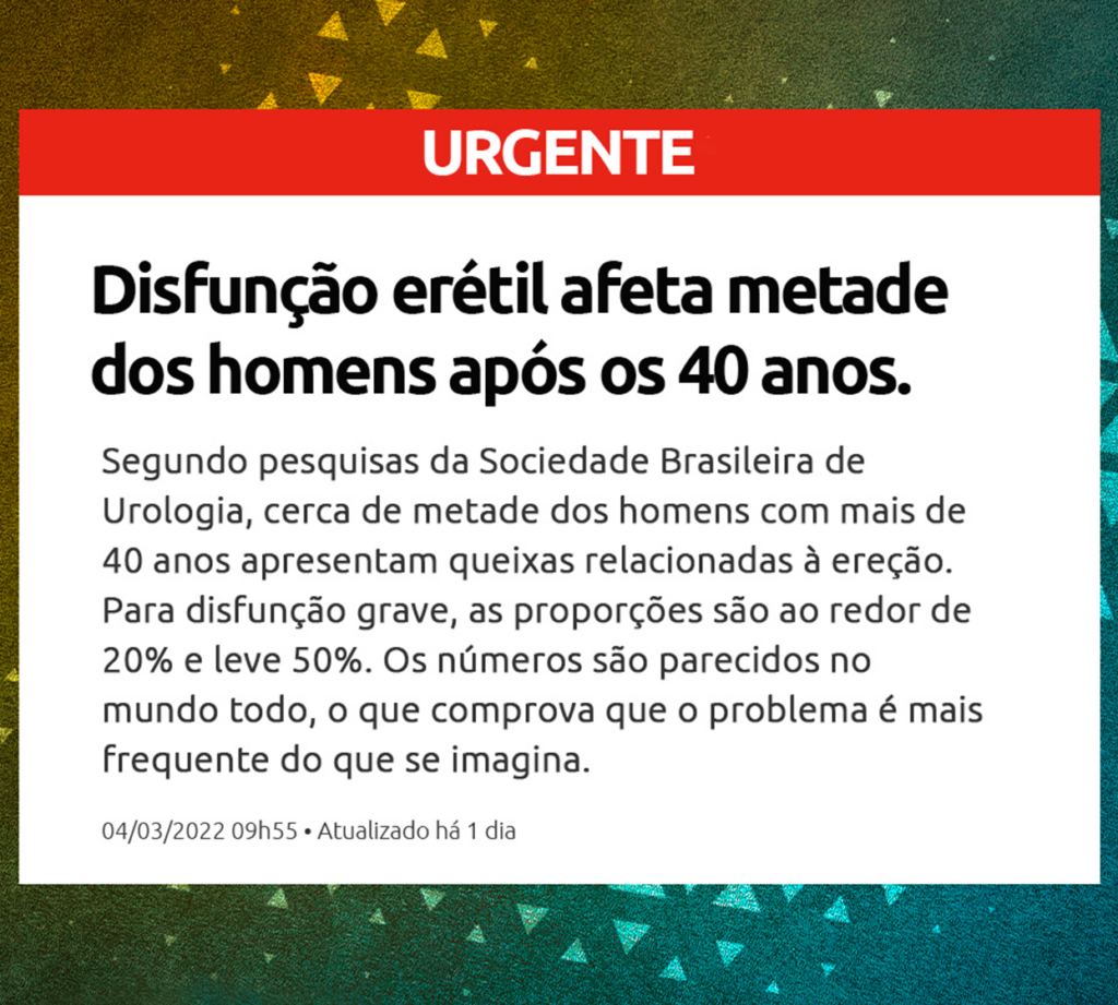 a disfunção erétil é um problema de saúde que afeta metade dos homens após os 40 anos